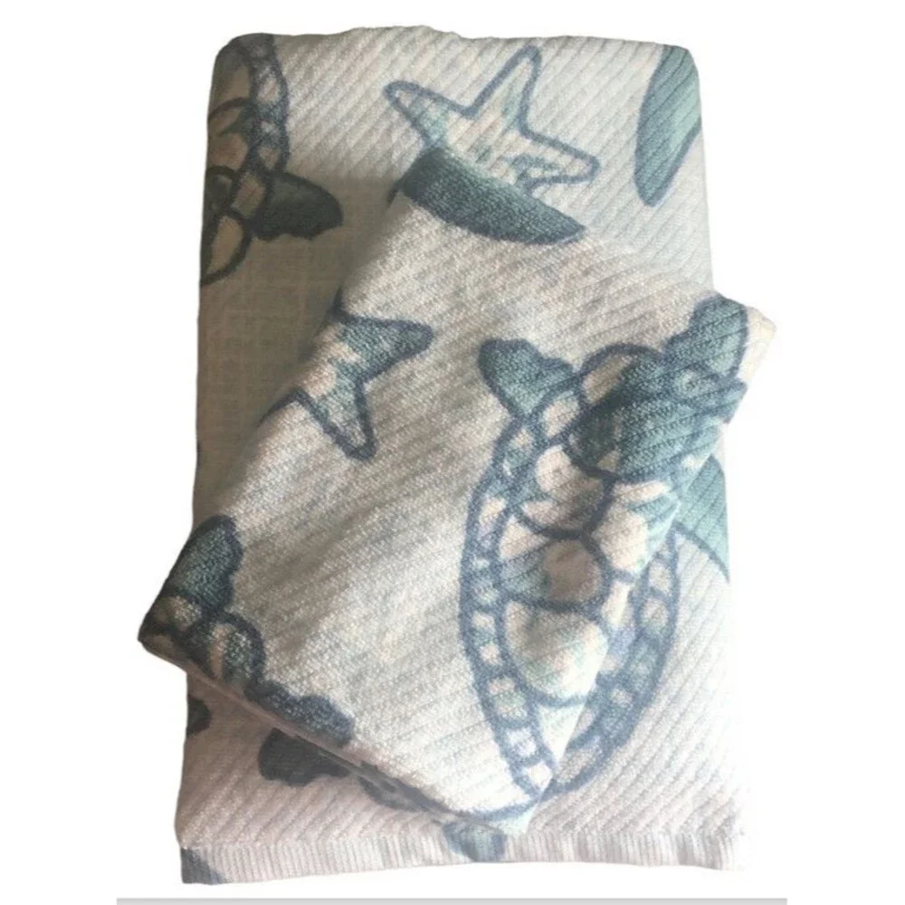 Deborah Connolly Starfish Sea Turtle 1 Bath 1 Hand Towel 2 Piece Set Blue Beach